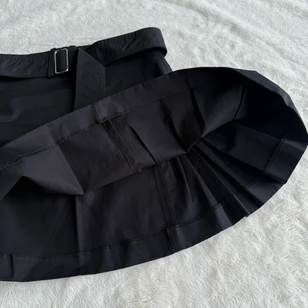 Sandro Cotton Black A-Line Pleated Panel Mini Skirt Sz 1 US XS (2)
